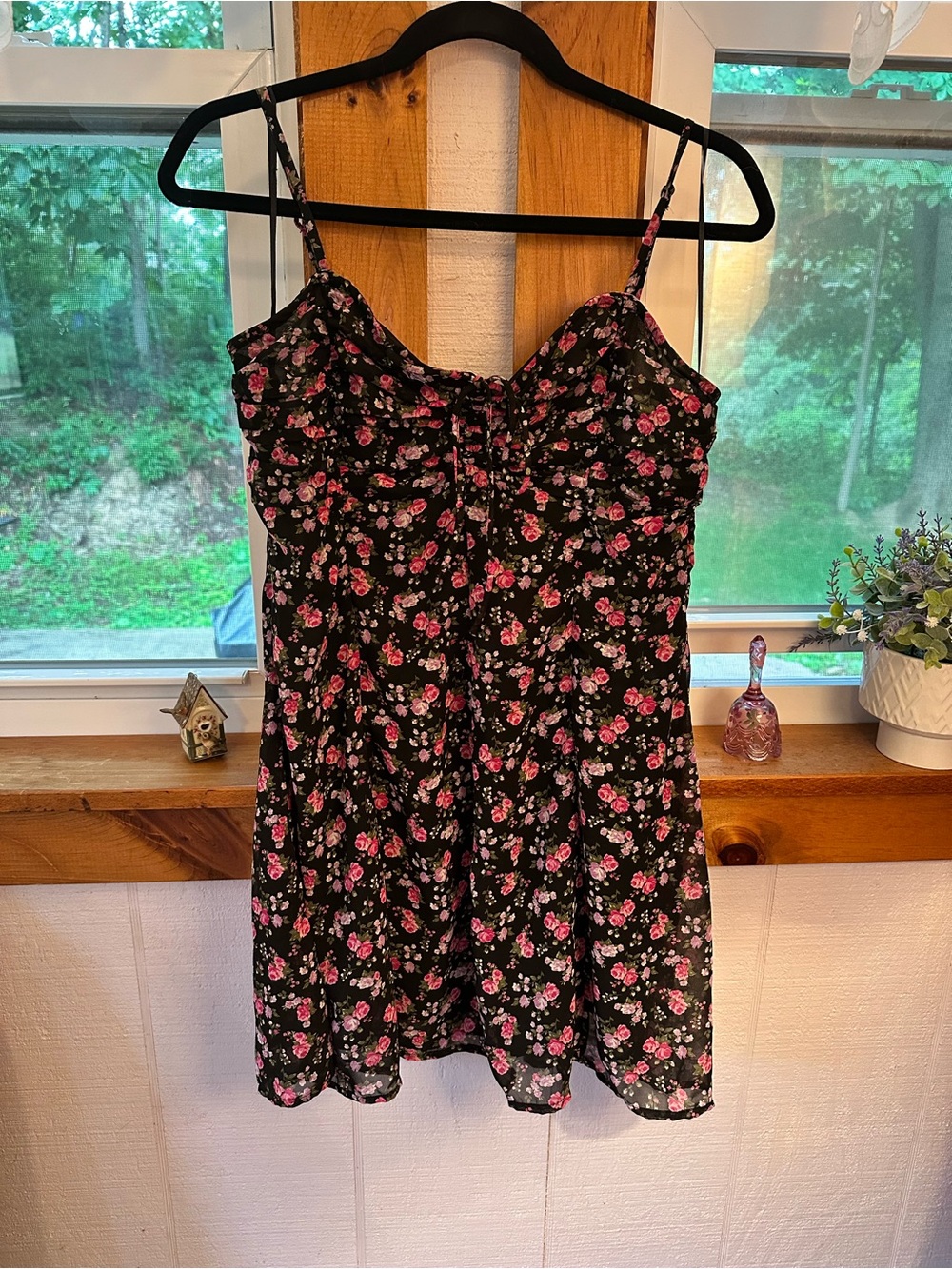 Aeropostale Black Dress with Pink and Green Floral Trim